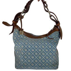 Dooney Bourke Denim/Leather Trim Signature Logo Hobo Shoulder Bag FLAWS